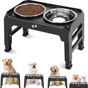 Adjustable Raised Dog Bowl Stand with Stainless Steel Bowls