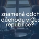 A happy elderly couple enjoying retirement in a cozy Czech home, drinking coffee, with a scenic view of Prague through the window, warm and peaceful atmosphere.