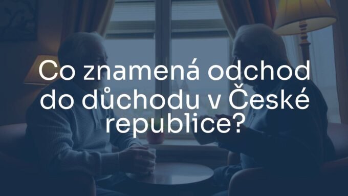 A happy elderly couple enjoying retirement in a cozy Czech home, drinking coffee, with a scenic view of Prague through the window, warm and peaceful atmosphere.