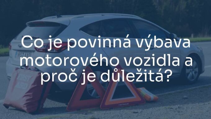 A car with essential safety equipment displayed beside it, including a first aid kit, warning triangle, and reflective vest, parked on a roadside, realistic style.